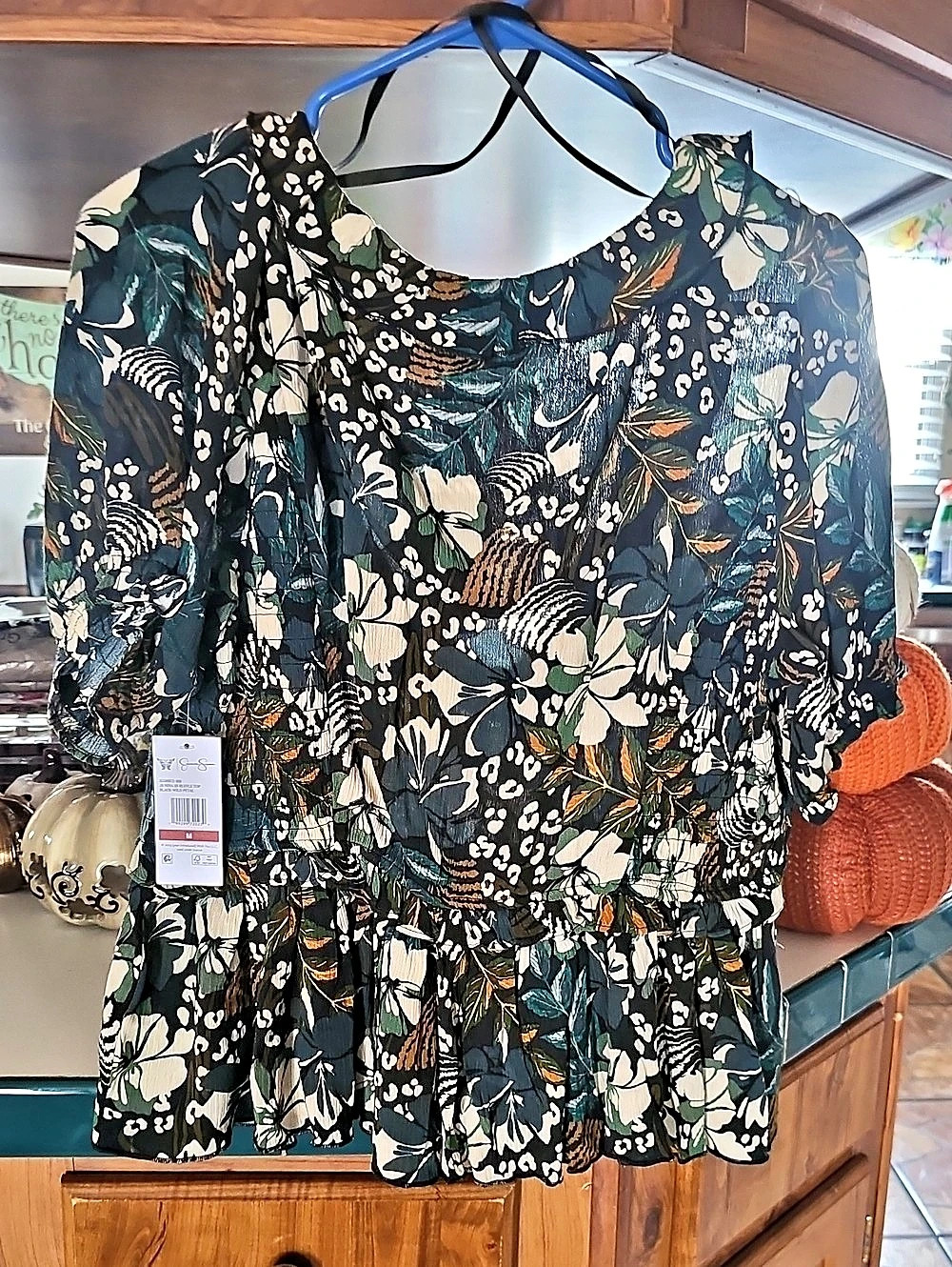 Jessica Simpson Floral Blouse in Green & Black NWT